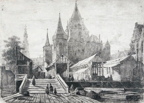 Gezicht op de Nieuwmarkt te Amsterdam, Lambertus Hardenberg (1822-1900), in of voor 1849