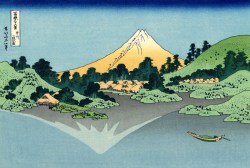 The_Fuji_reflects_in_Lake_Kawaguchi,_seen_from_the_Misaka_pass_in_the_Kai_province