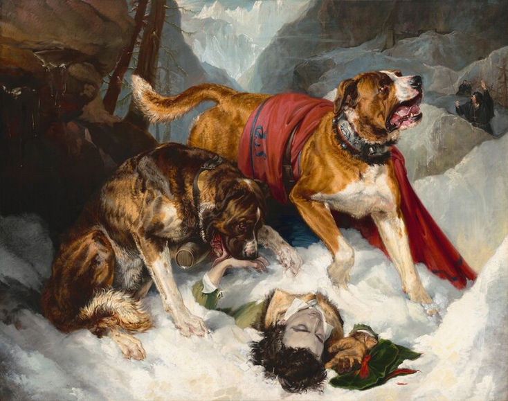 Alpine Mastiffs Reanimating a Distressed Traveler, 1820